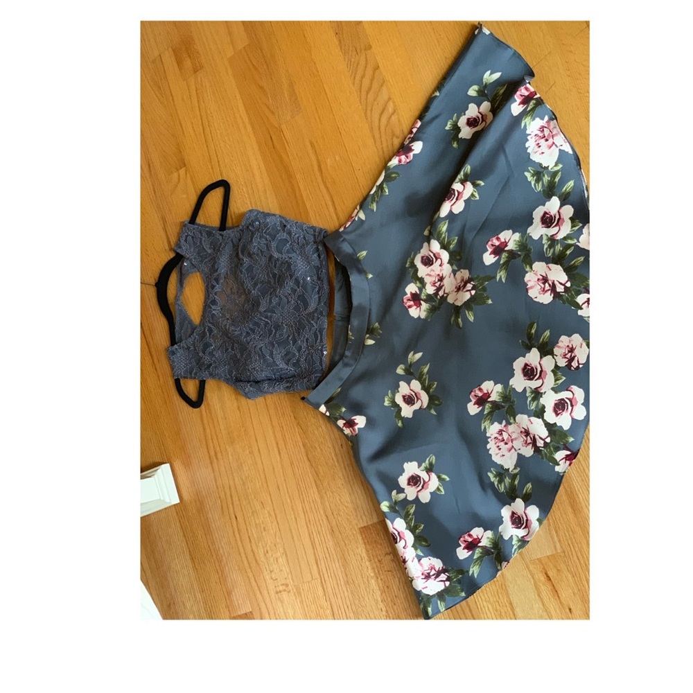 Grey floral two piece dress (with pockets!)